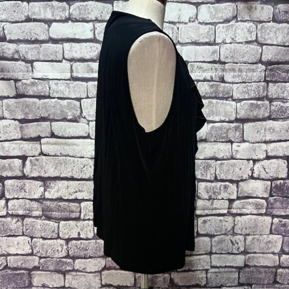 Chico's Travelers Black Sleeveless Ruffle Front Cardigan Size XL - Picture 7 of 8